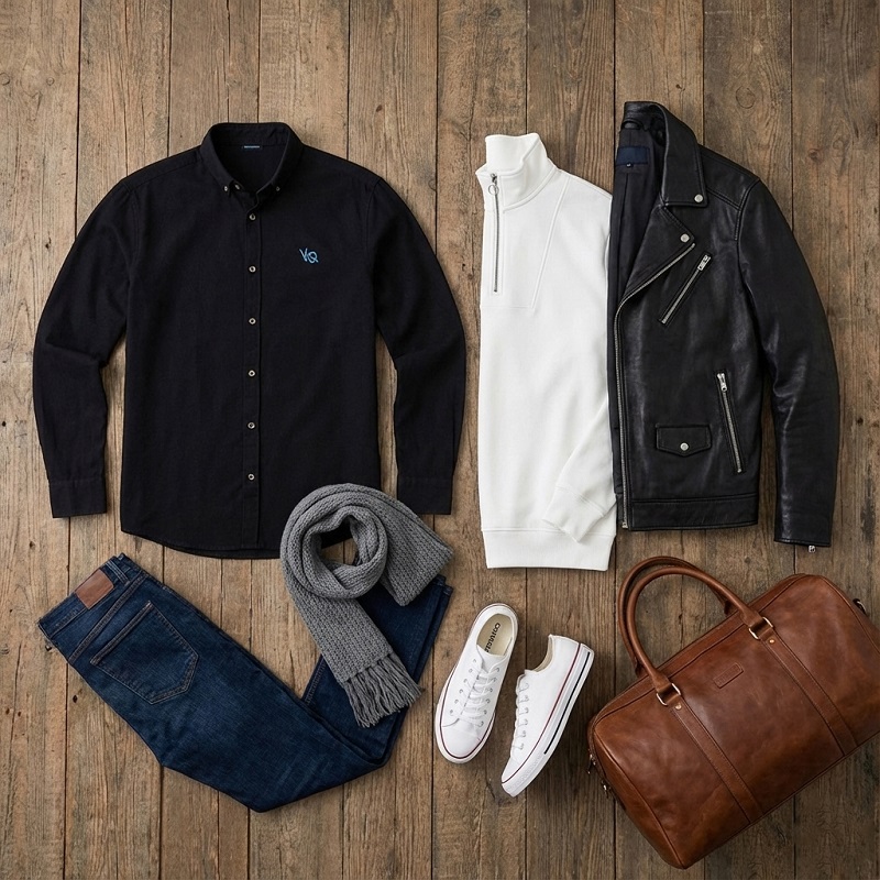 پکیج دورس مردانه نیم زیپ مدل Behbod-سفید پیراهن مردانه مشکی مدل VQ