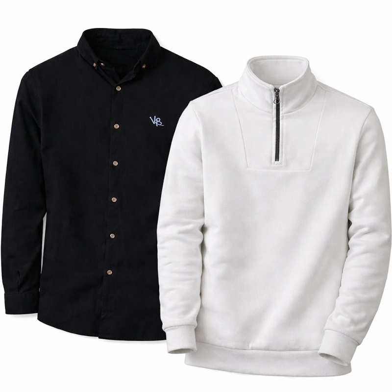 پکیج دورس مردانه نیم زیپ مدل Behbod-سفید پیراهن مردانه مشکی مدل VQ