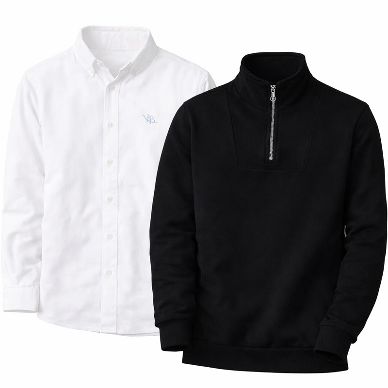 پکیج دورس مردانه نیم زیپ مدل Behbod-مشکی  پیراهن مردانه سفید مدل VQ