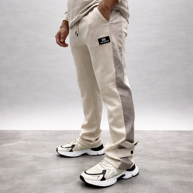 شلوار بنگال مردانه نوار پهن پایین دکمه مدل Mehrad-کرم